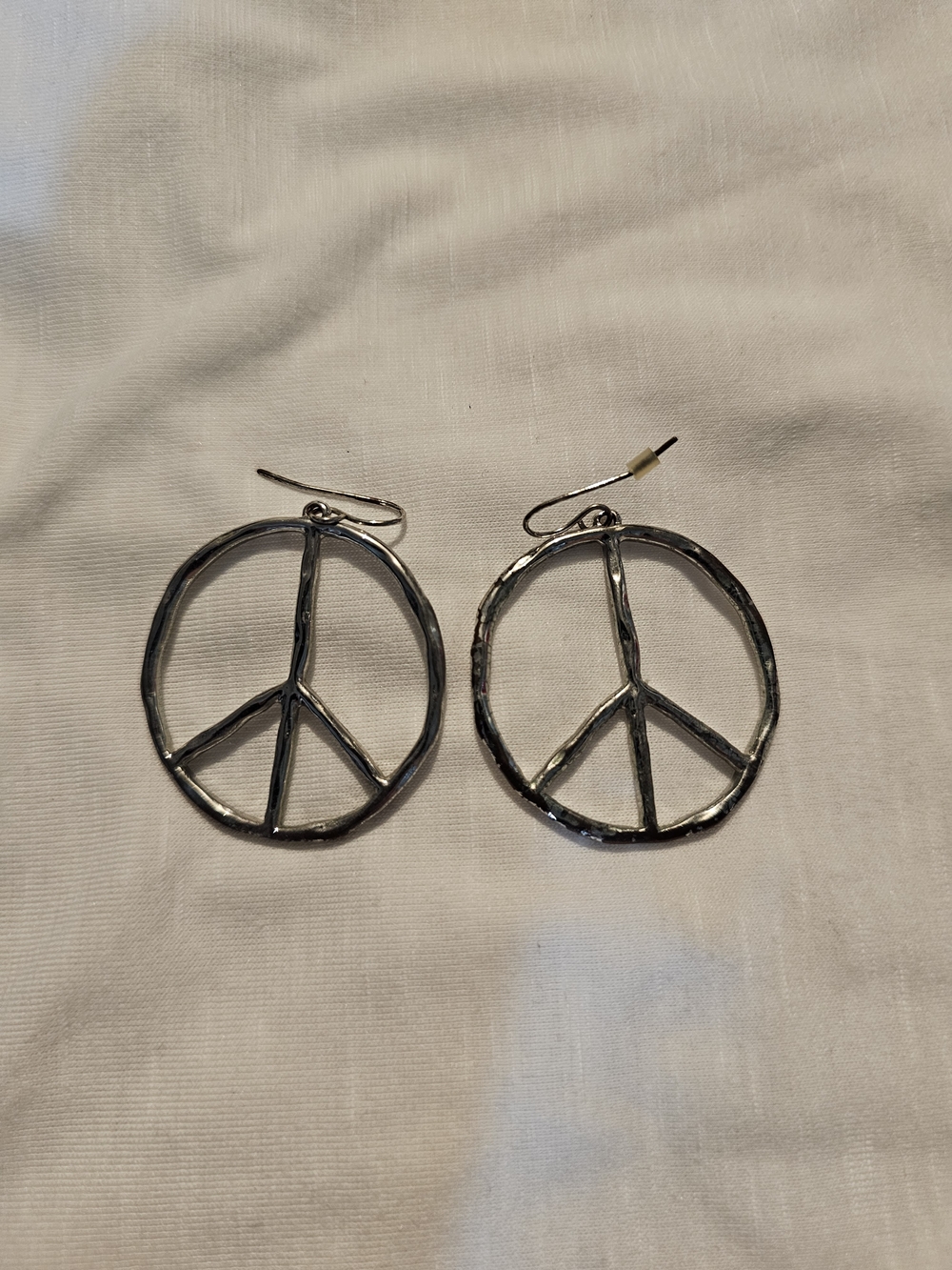 Silver Peace Symbol Drop Earrings for Women